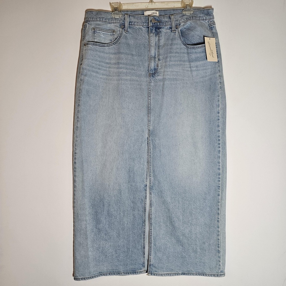 Universal‎ Thread Skirt Womens 16 Light Wash Blue Denim Midi Jean Fair Trade New